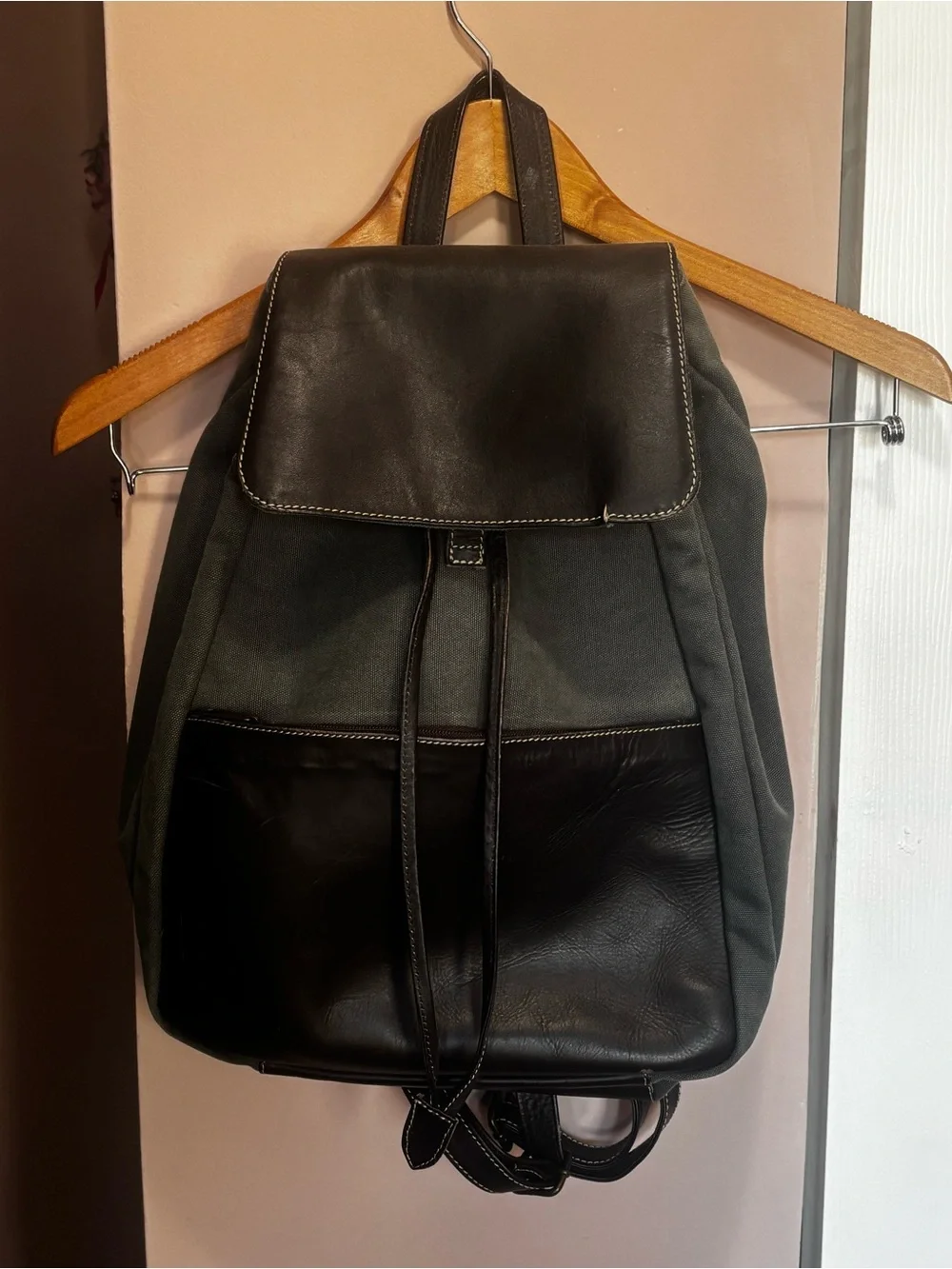 Men's Black Canvas & Leather Backpack - Stylish Everyday Bag